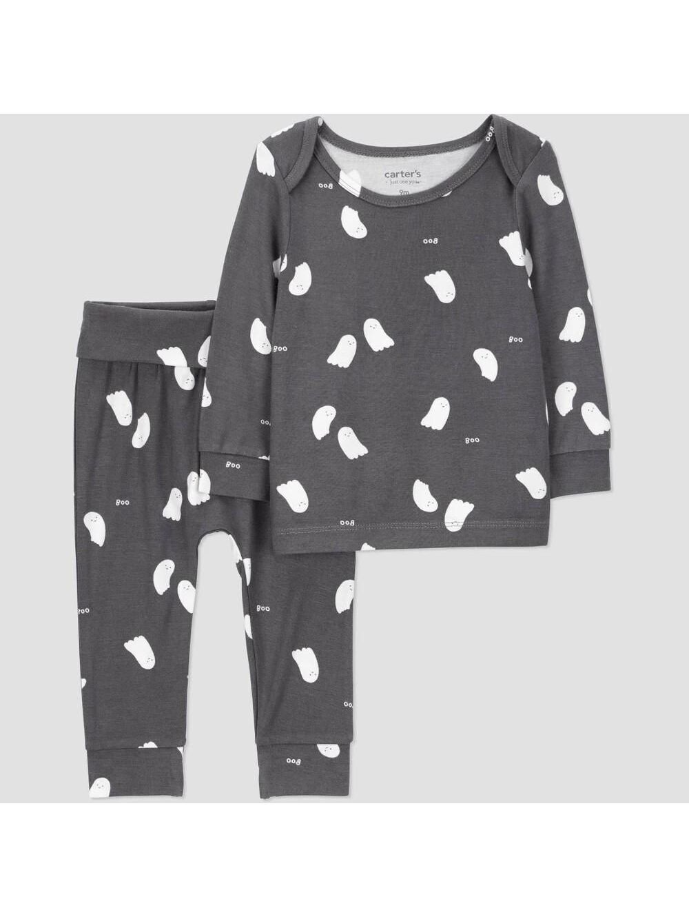 Carter's Baby 2pc Halloween Ghosts Comfy Soft Top & Bottom Set - Gray Newborn